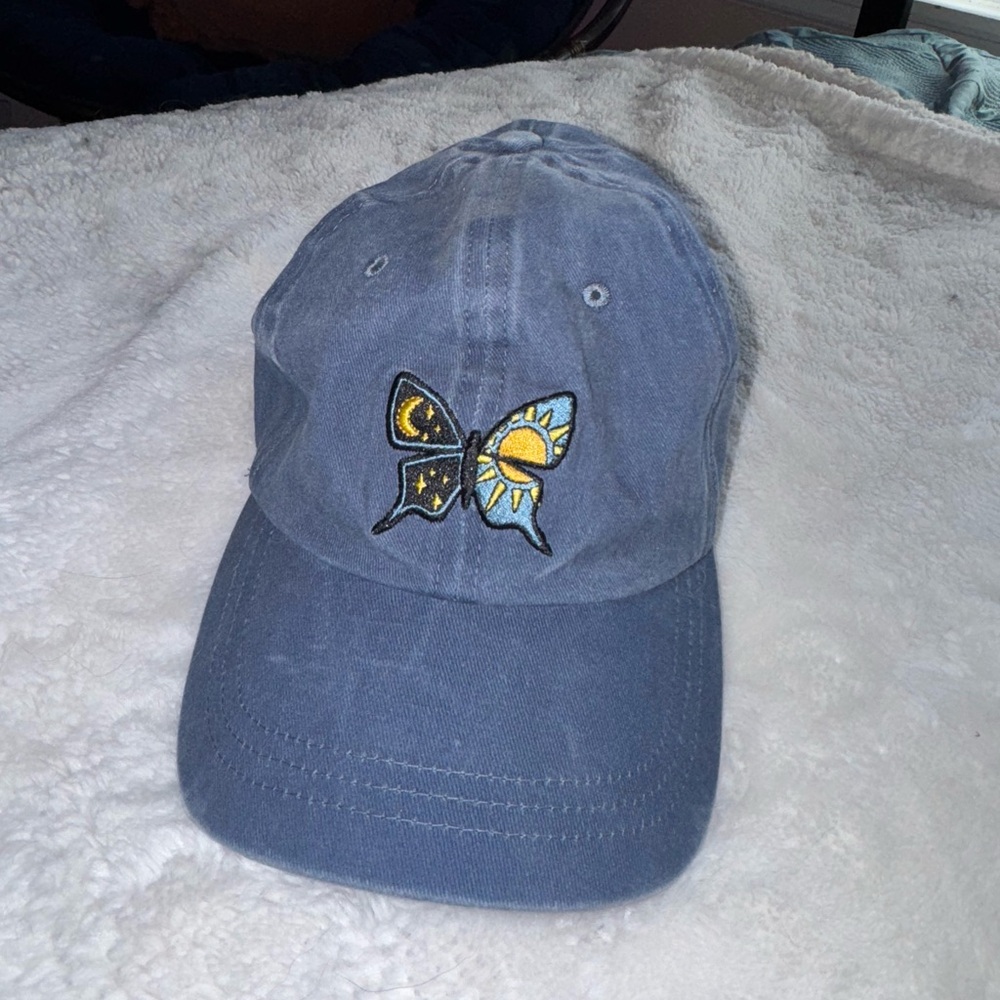 Blue Cap with Embroidered Design